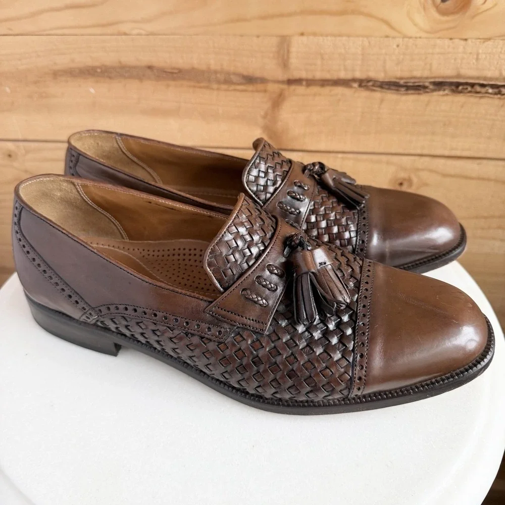 Florsheim Dress Shoes Loafers‎ 9.5D Basket Weave Tassle Brown Luxury Old Money